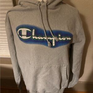 Champion Reverse Weave Gray and Blue Hoodie for Men(Lg)